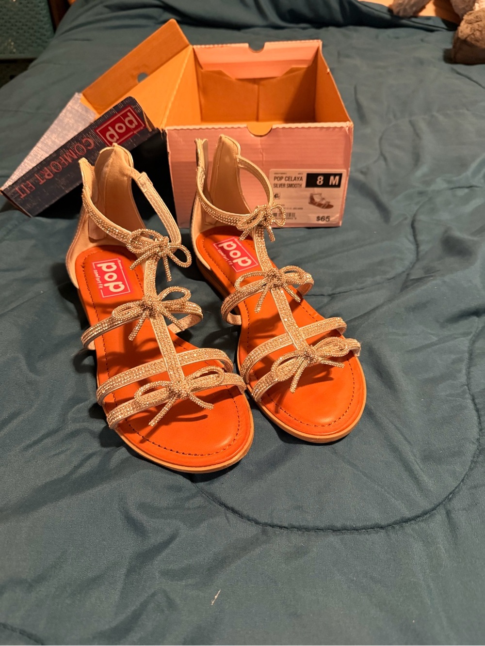 pop silver Glitter T-Strap Sandals - Picture 1 of 2